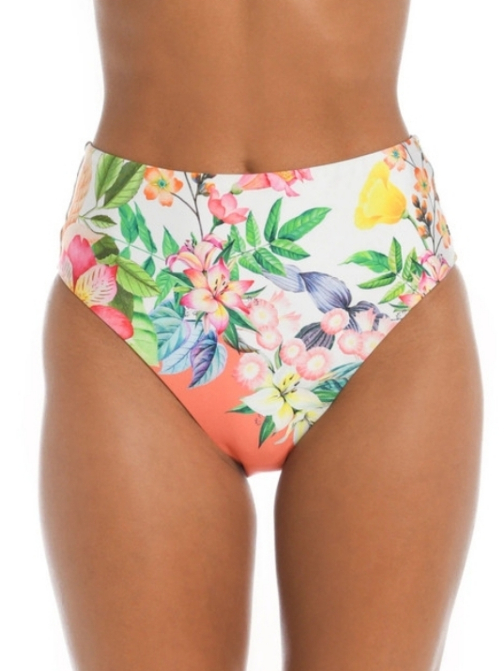 Sunshine 79 Into The Garden High Waist Swim Bikini Bottoms Coral White 2